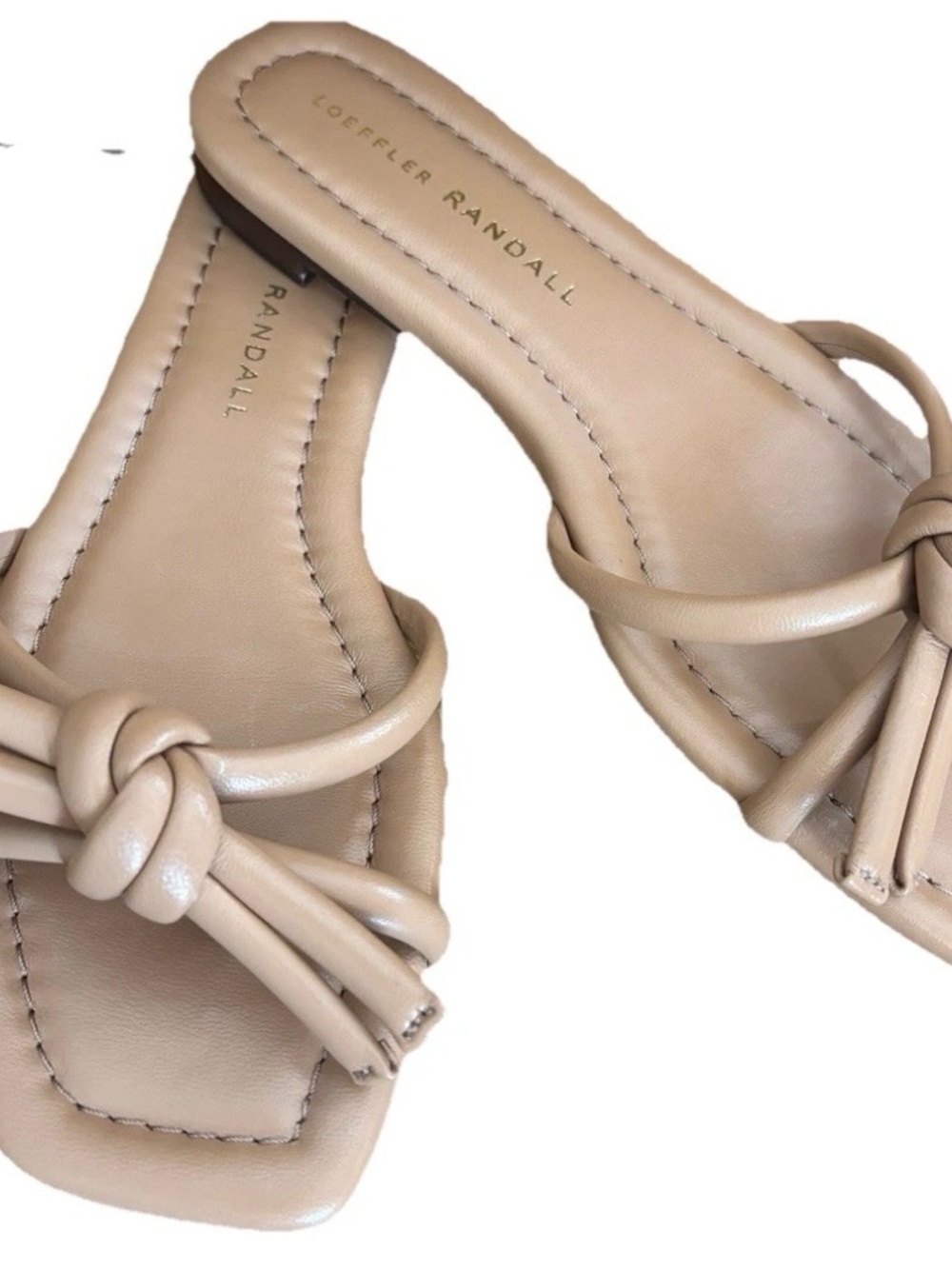 New Loeffler Randall Beige Knot Slide Sandals in Neutral Dune